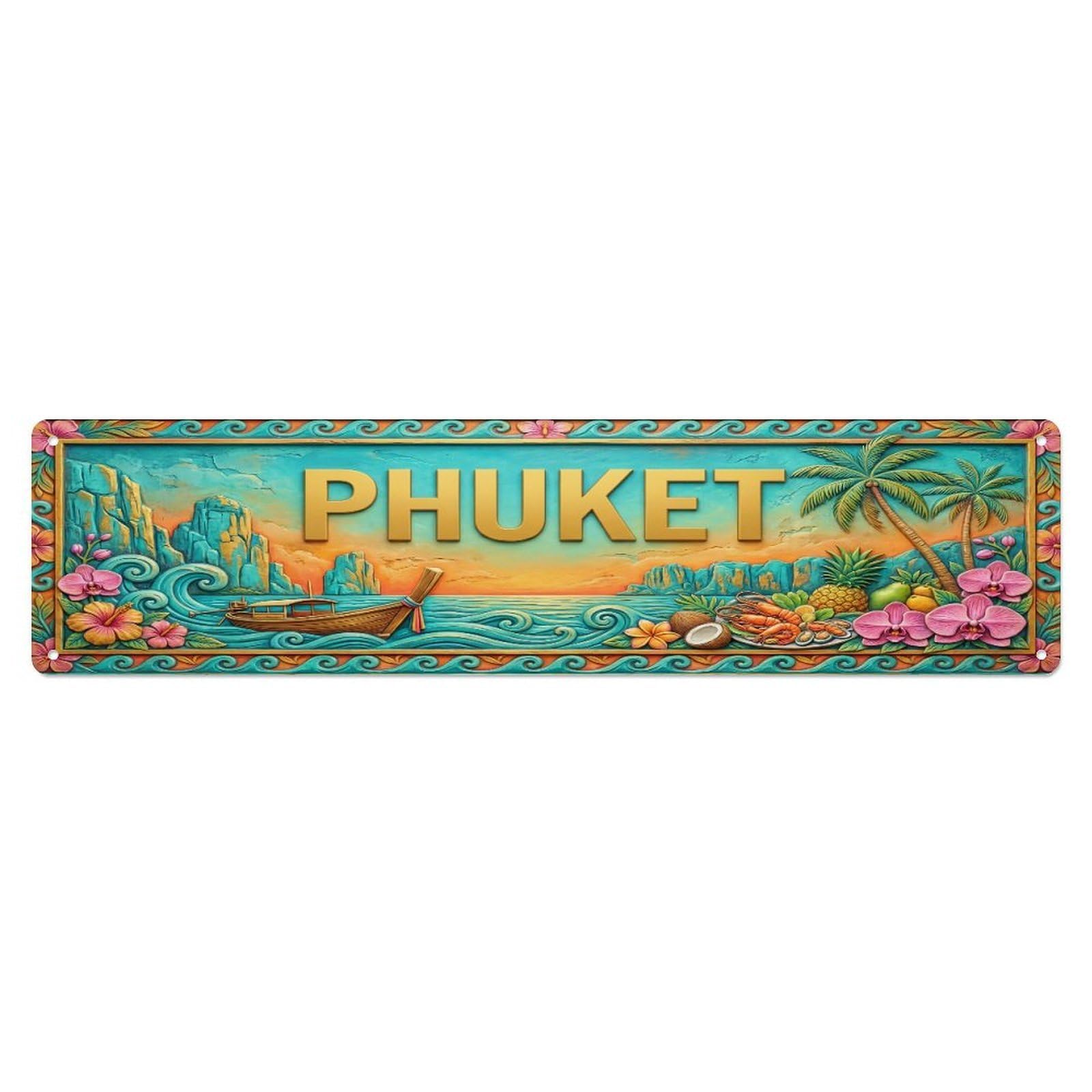 Xanthor Style Metal Tin Sign Vintage Phuket Thailand Flag Pattern