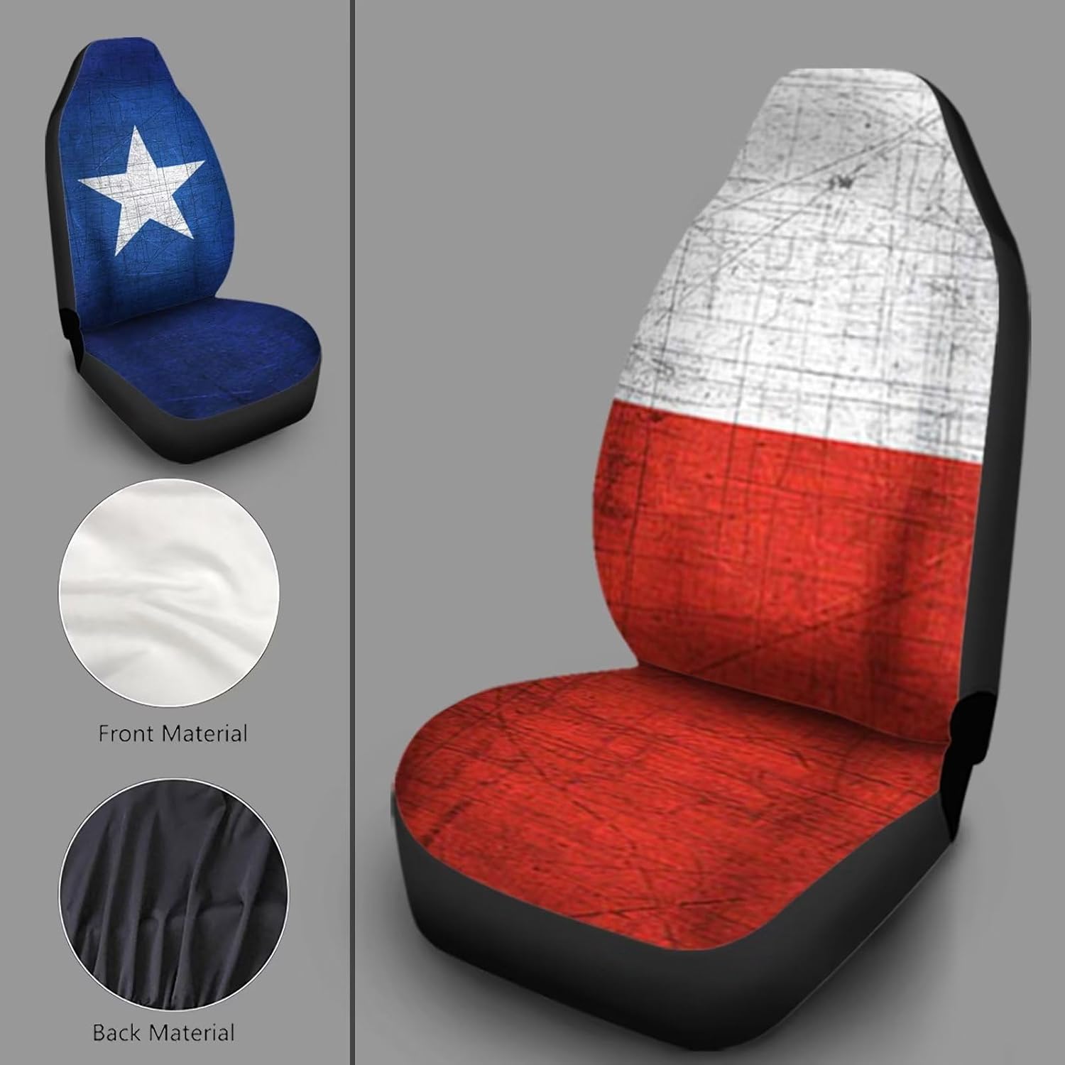Howilath Texas State Flag Pattern Front Car Seat Cover Easy to Install Universal for Auto Truck Van SUV 2 Pcs