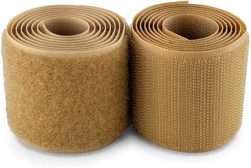 Cinta de velcro de 2 pulgadas de ancho, color beige, no adhesiva, tela de nailon beige, juego de cierre de cinta de velcro para bolsos, ropa,