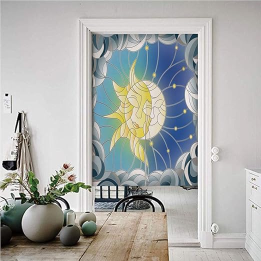 Amazon 太陽と月 和風 風景のれん 72幅x150丈cm 織り交ぜる太陽と月の空のステンドグラススタイルイラストロマンチックな装飾 暖簾 おしゃれ 北欧 プレゼント 贈り物 多色 のれん オンライン通販