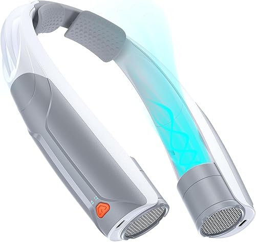 Miniatura 10 de Ventilador de cuello portátil con batería de 6000 mAh, USB-C recargable, ventilador personal negro manos libres 6 velocidades, 6-20 horas de