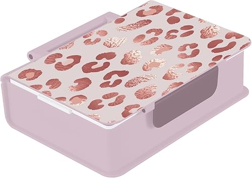 Kcldeci Lonchera Bento de oro rosa con estampado de leopardo, caja Bento con contenedores para almuerzo, caja de almuerzo para niños pequeños, niños