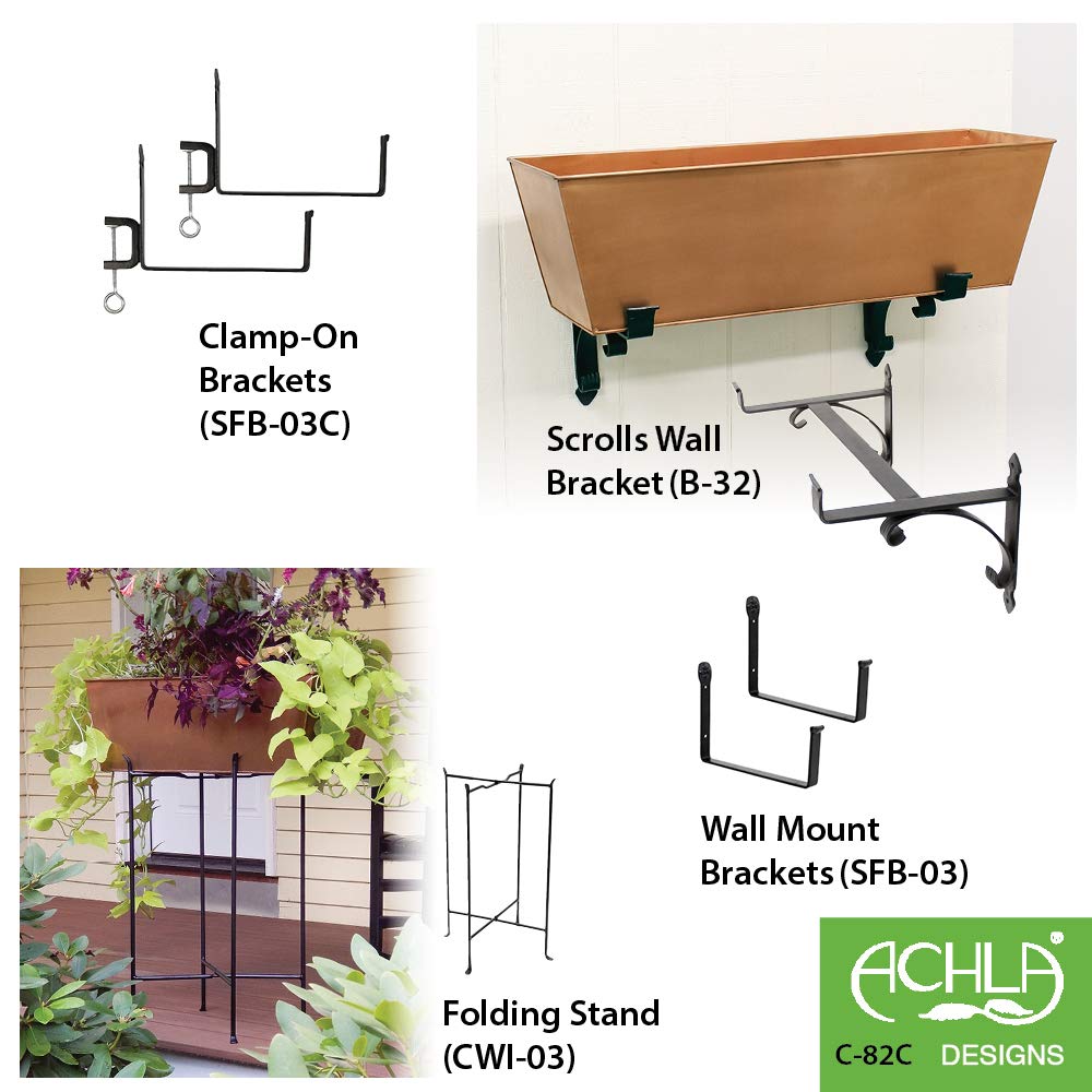 Achla Designs C-82C Plain Copper Flowerbox, Large Copper Window Flowerbox Planter, Large, Antique Copper Finish