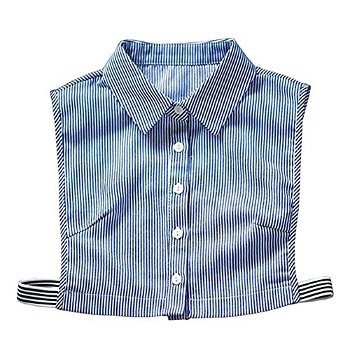 LANGUGU Stylish Detachable Half Shirt Blouse False Collar Blue White Stripes Cotton Fake Collar