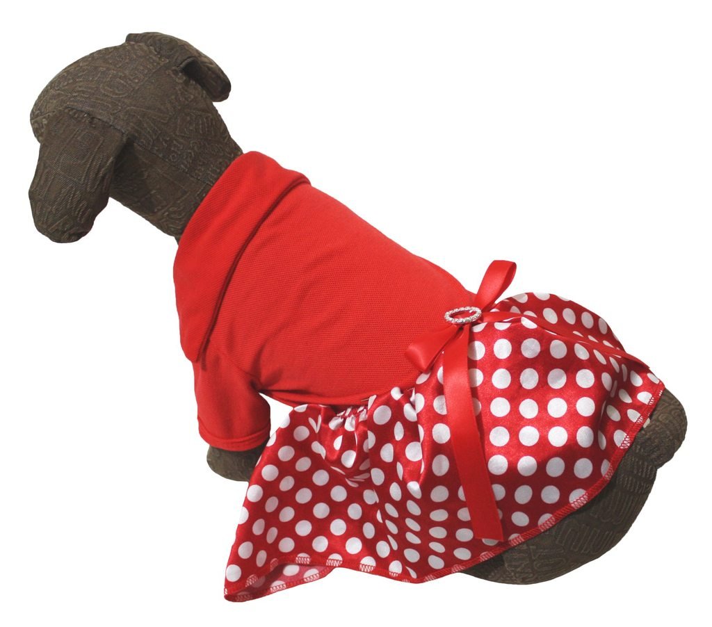 Robe de chien en coton rouge et tutu blanc à pois, vêtement haut de gamme pour petits animaux