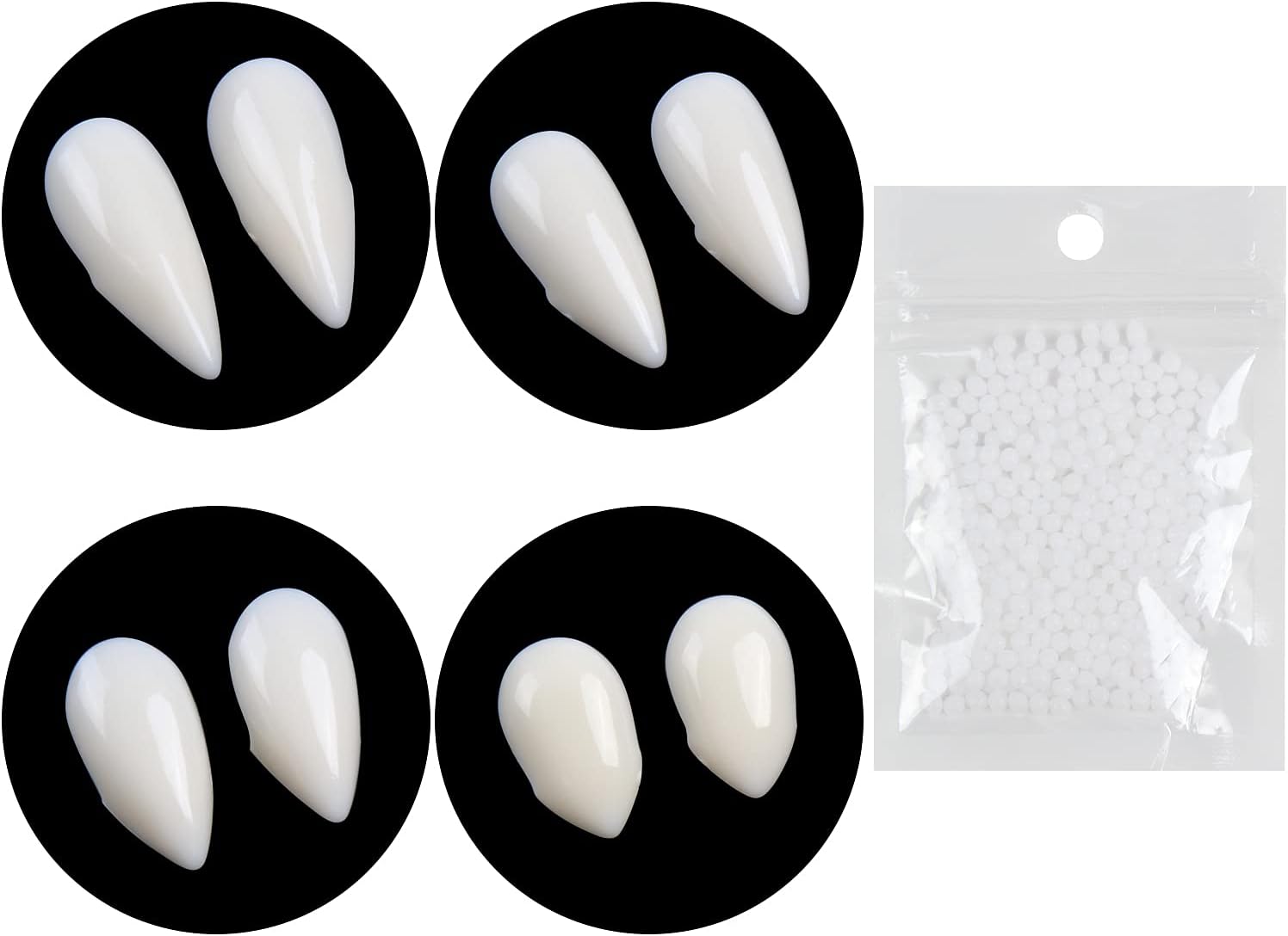 VEYLIN 4 Pair Vampire Teeth Fangs with Solid Adhesive for Halloween Costume Props Party Favors (13mm 15mm 17mm 19mm)