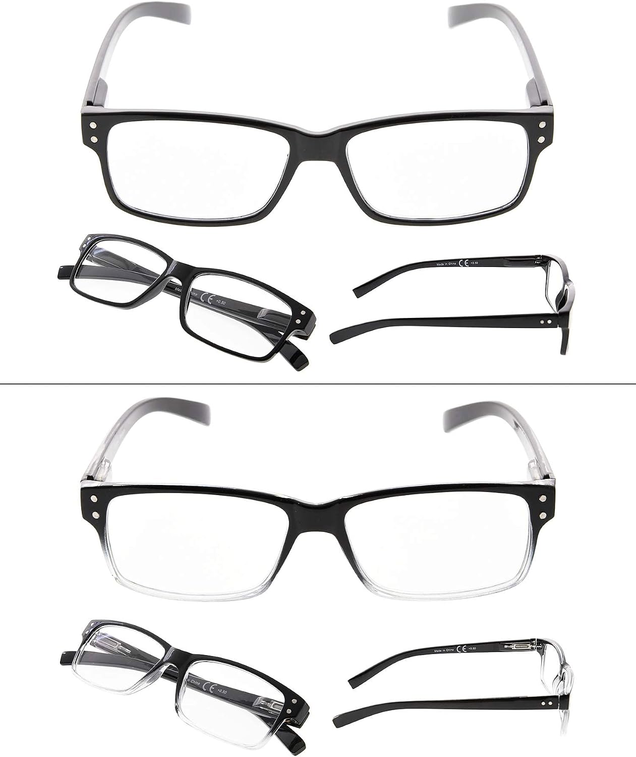 LUR READING GLASSES 6 Pack Spring Hinge Comfort Readers Plastic Includes Sun Readers