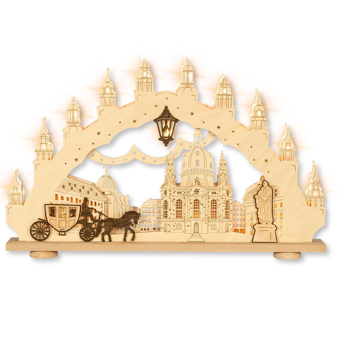 weigla - Schwibbogen original Erzgebirge I Motiv Dresden Frauenkirche I Lichterbogen Weihnachten I 15 Lampenkerzen + 1 Ersatzlampe I 15 x 16 V, 3 W, E10 I beleuchtete Weihnachtsdeko innen