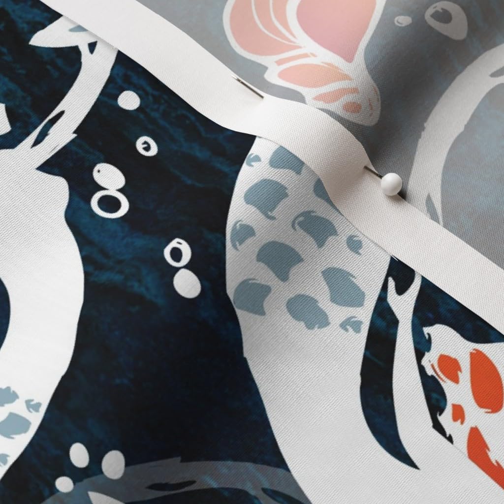 Spoonflower Fabric - Watercolor Mermaids Whimsical Fantasy Creatures Vintage Sea Navy Coral Printed on Cotton Poplin Fabric by The Yard - Sewing Shirting Quilting Dresses Apparel Crafts