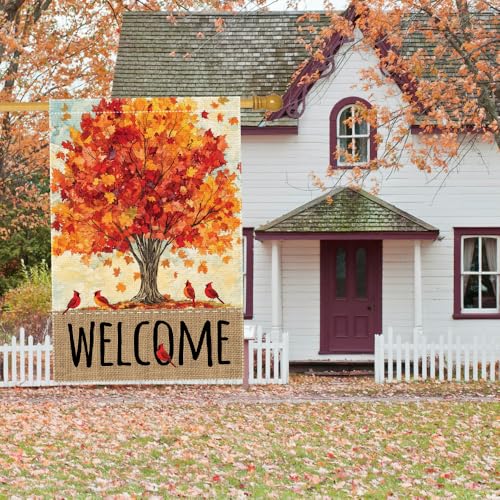 Fall Garden Flag Decor for Outside, Maple Tree Garden Flags 12.5x18 Inch Small Double Sided Burlap Vertical Yard Banners Autumn Villa Outdoor Decorative — view 5