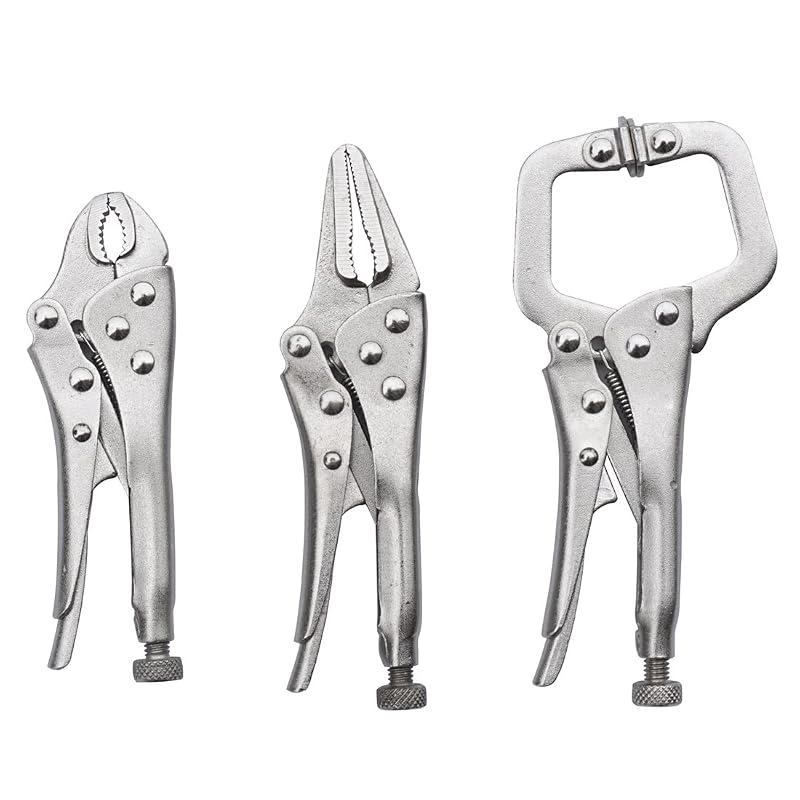Kit de Alicates de Pressão MacWork com 3 Peças, Mini, Mandíbulas Curva, C e Longa