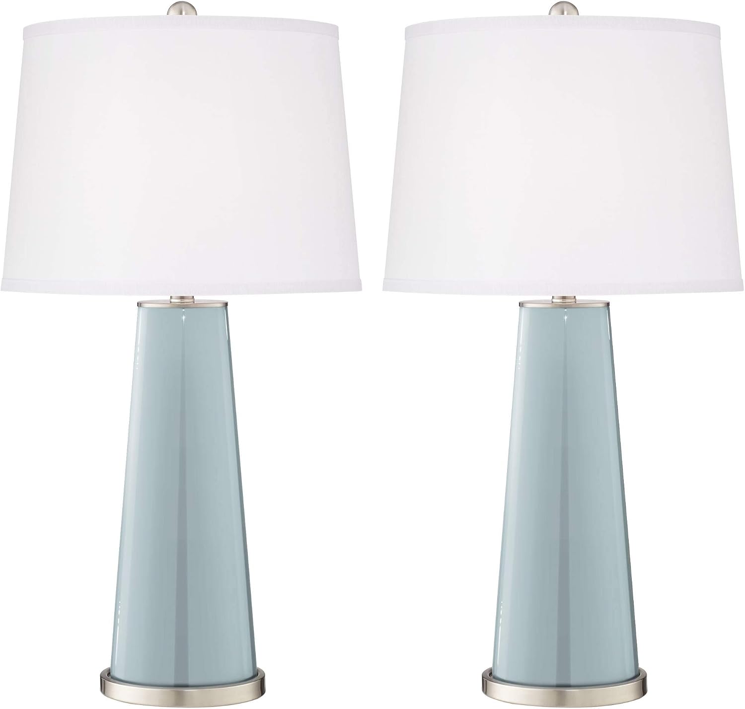 Color + Plus Leo Modern Table Lamps 29 1/2" Tall Set of 2 Rain Blue Gray Glass Tapered Column Plain White Drum Shade Decor for Bedroom Living Room House Home Bedside Nightstand Office Family