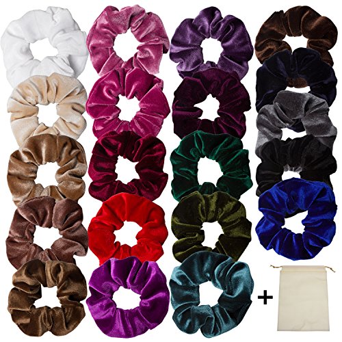 CAVETEE Velvet Scrunchies For Hair, 20 Pack Elastic Hair Scrunchies Ponytail Holder Soft Hair Ties Colorful Scrunchy Bobbles Hair Bands, 20 Colors