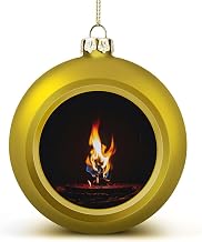 Burning Red Flames Christmas Tree Ornaments 1.6 Inch Shatterproof Pc Plastic Balls with Lanyard Baubles Hanging Christmas Ball Ornaments for Xmas Tree Holiday Party Wedding Home Decorations-Golden