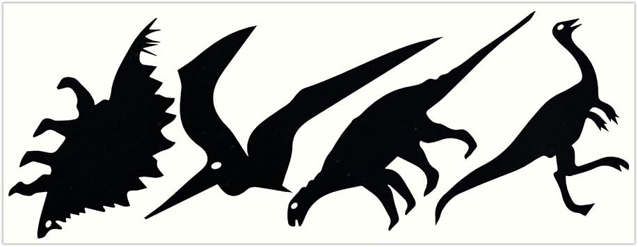 LiteMark Dinosaur Reflective Sticker Pack, Black Dino Pack of 4 Pcs Stegosaurus, Pterodactyl, Ankylosauria, and Compsognathus Black 4 Pack