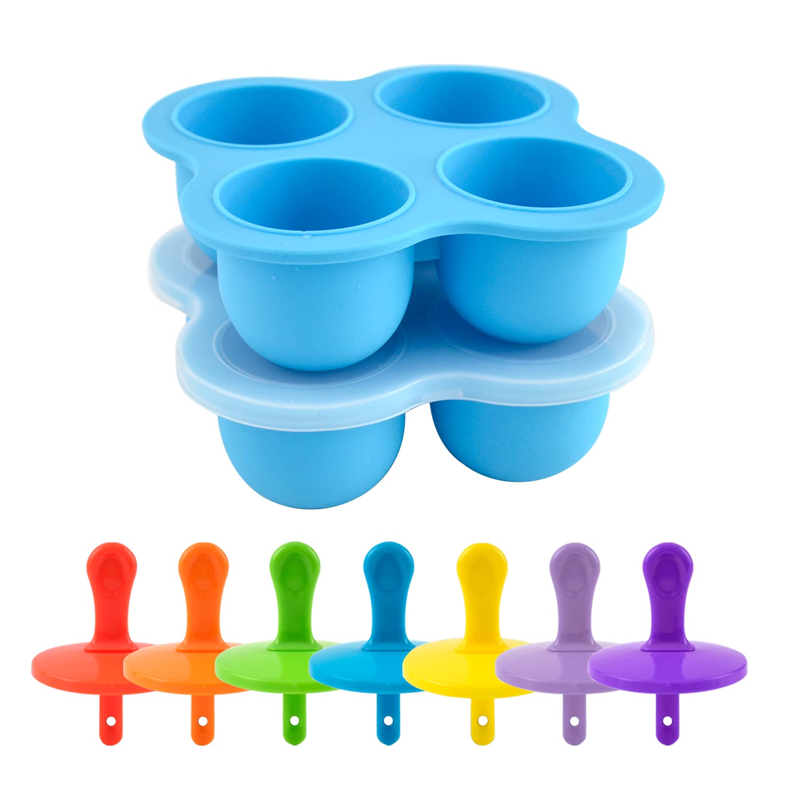 Photo 1 of 2 of -2-Pack Silicone Popsicle Molds, DIY Ice Pop Mold with Colorful Plastic Sticks, Kids Ice Cream DIY Pop Molds, Silicone Egg Bites Mold (4-Hole, Classic Blue) 4-Hole Classic Blue