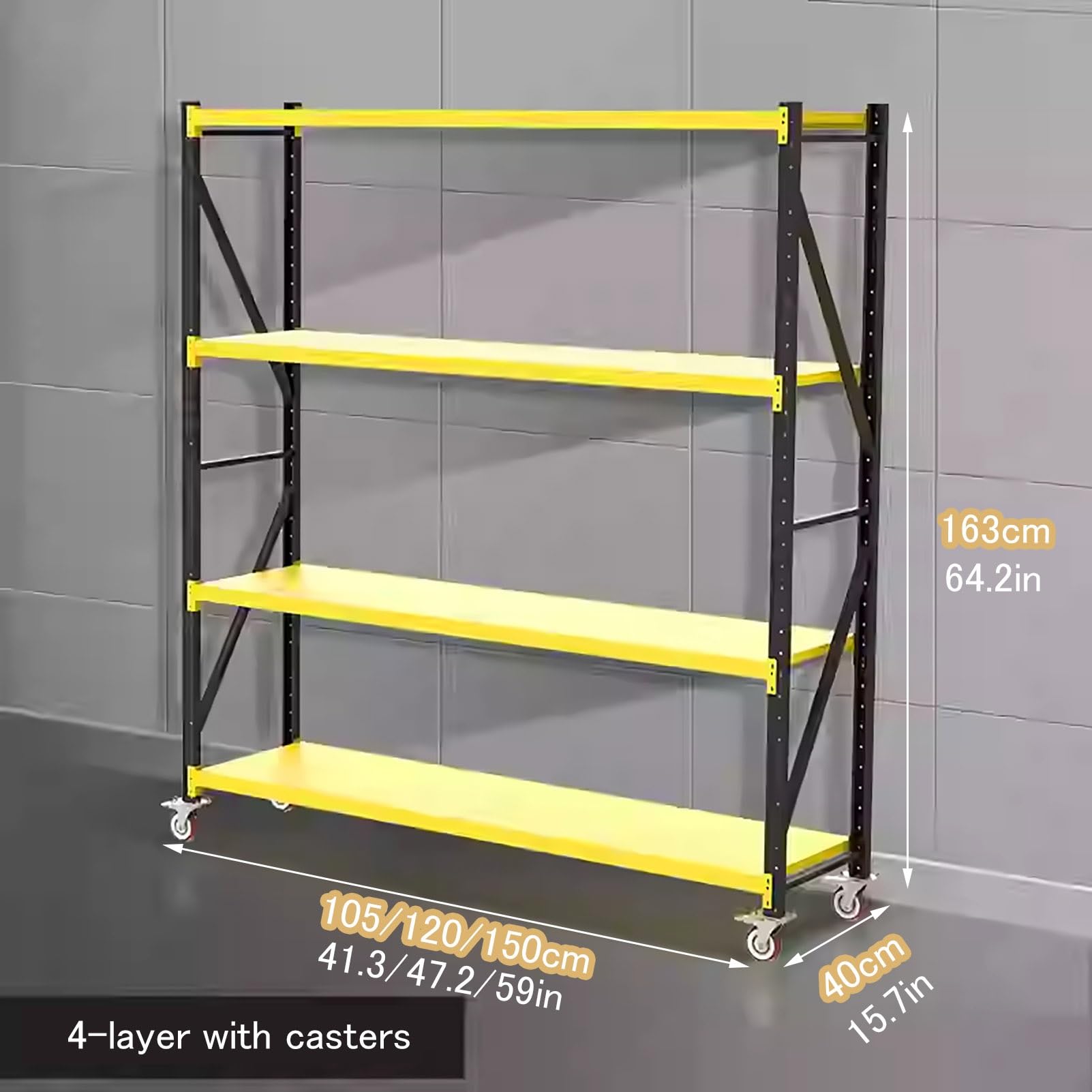 Scaffali in metallo resistente con ruote, scaffalatura regolabile in acciaio per ufficio, casa, garage