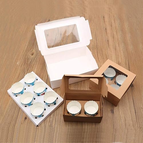 Miniatura 2 de DOITOOL 25 cajas para magdalenas con cuatro compartimentos contenedores portador de papel kraft para magdalenas para galletas, magdalenas, pasteles,
