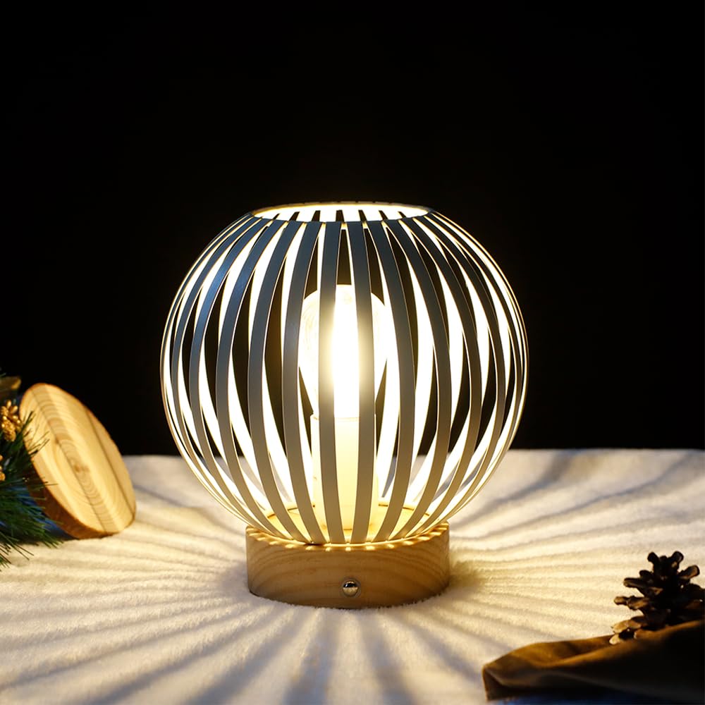JHY DESIGN Touch Tafellamp Metaal Kooi LED-Lantaarn Draadloze Lamp met LED- Gloeilamp voor Bruiloften Terras-Events voor Binnen en Buiten (Rond