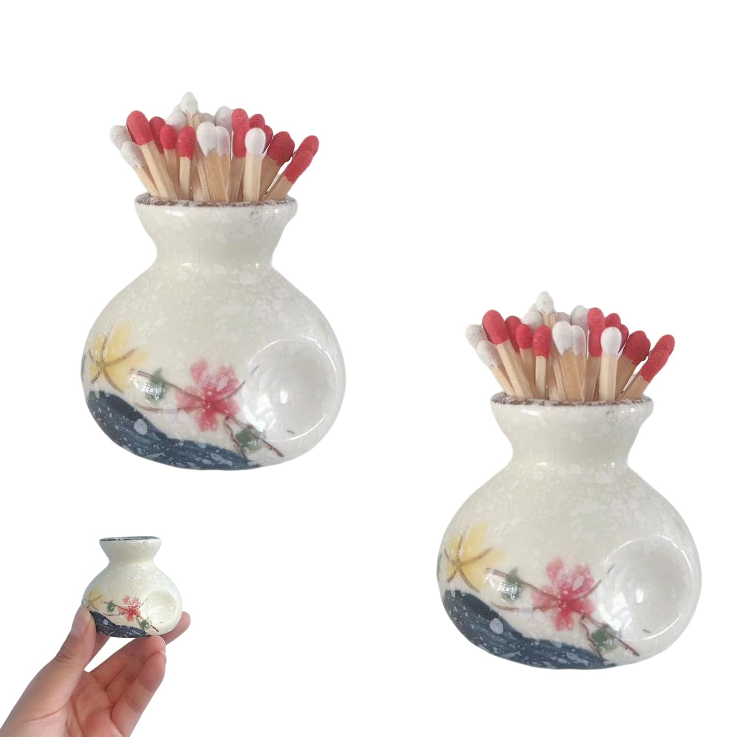 2 Pack Match Holder,Handmade Ceramic Match Box for All Matches with 6 Pcs Strikers,Cute Home Decor Match Jar with Striker for Candle,Fireplace,Christmas Gifts Easter Gift(Without Matches)-image-48
