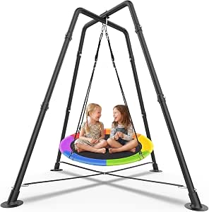 35-Inch Saucer Swing Set with Stand for Kids and Adults