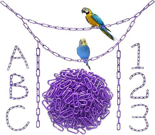 200 eslabones de cadena de plástico púrpura Juguetes educativos STEM con clip en C y accesorios de jaula de pájaros para periquitosplaneadores de