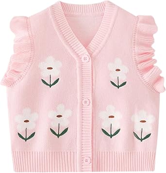 Mud Kingdom Toddler Little Girls Sweater Vest Knitted Sleeveless Button Down V-Neck Spring Autumn