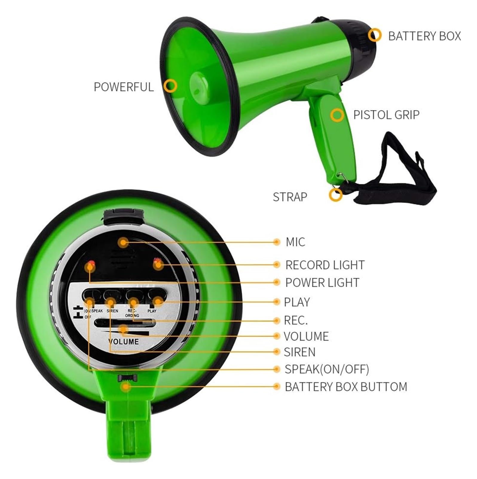Megáfono,altavoz megáfono portátil, Bocina de grabación con altavoz de 25 vatios for cualquier deporte al aire libre, fanáticos y entrenadores de porristas o micrófono for ejercicios de seguridad (sin