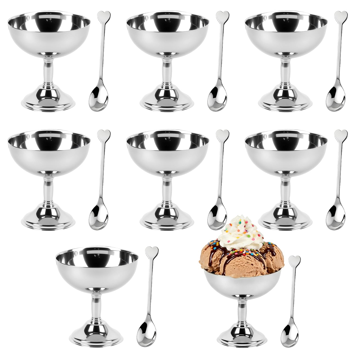 Kubek do lodów, miseczki deserowe ze stali nierdzewnej, mini okrągłe stopy jogurt, przekąska, cukierki, miska na sos, na sałatkę, owoc, pudding (11 cm x 8 szt.)