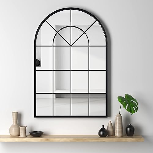 NXHOME Espejo de metal para ventana arqueada, 39.4 x 23.6 pulgadas, espejo de pared, decoración de ventana para sala de estar, dormitorio, entrada,