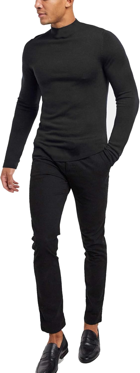 KINGBEGA Men Regular Fit Basic Lightweight Long Sleeve Pullover Top Mock Turtleneck T-Shirt - Image 3
