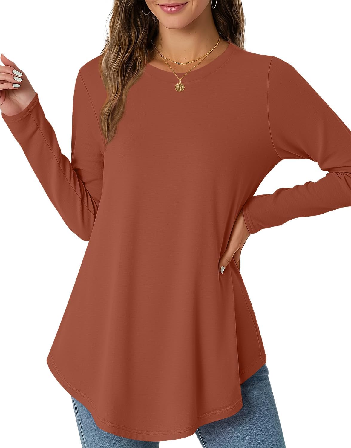 JUSTFASHIONNOW Womens Long Sleeve Shirts Crew Neck Casual Basic Blouse Flowy Loose Tunic Tops Fall Fashion 2025 - Image 2