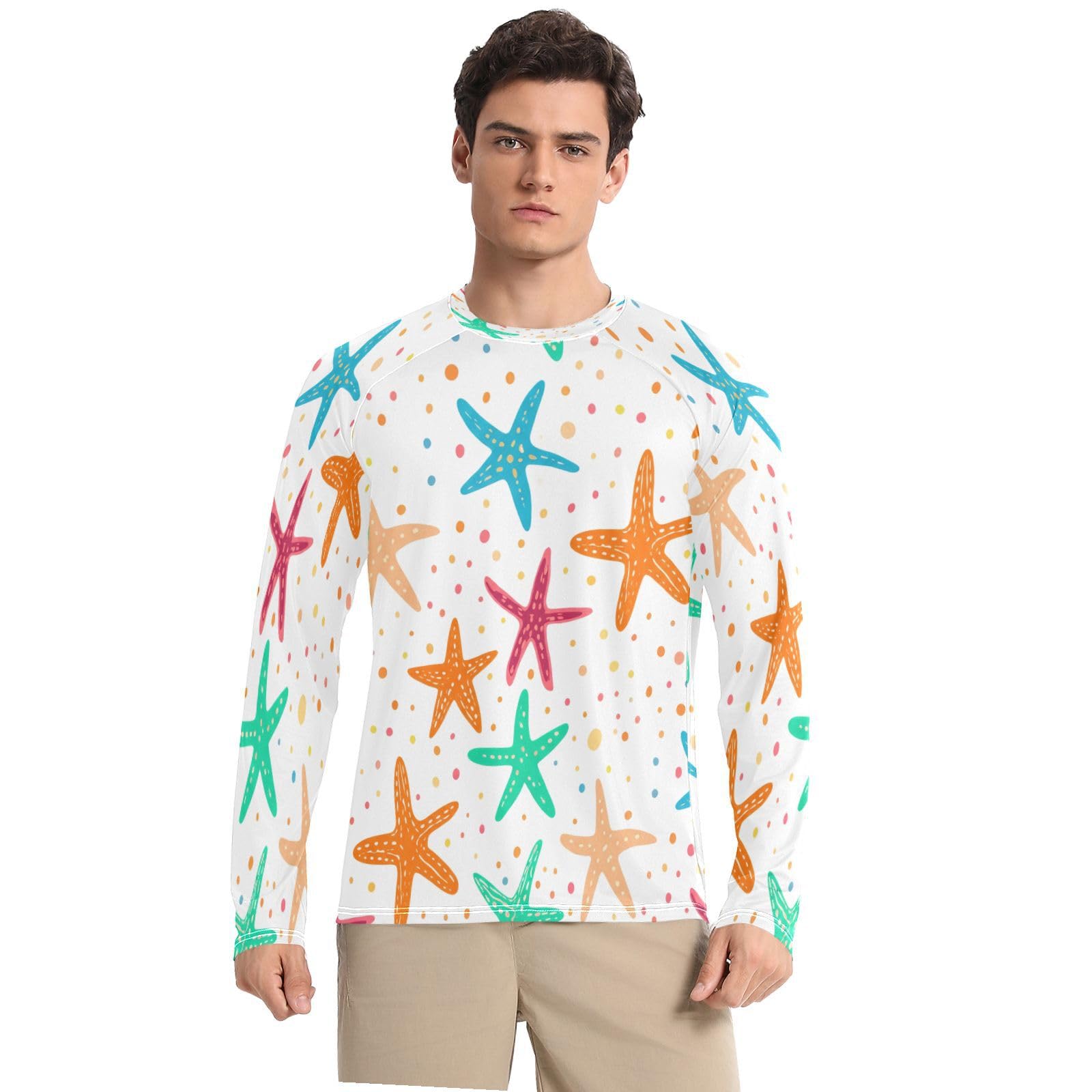 Starfish Dots Men's Sun Protection Shirts UPF 50+ Long Sleeve UV Rash Guard Quick Dry Swim Shirts-image-23
