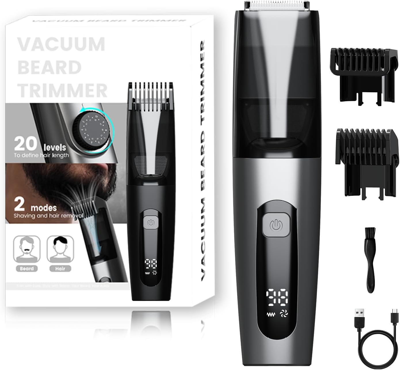 Beard Trimmer for Men, 40 Adjustable Length Settings, Waterproof for Wet/Dry, Smooth Hair Trimming, LCD Display, Beard Trimmer-Cool Gray