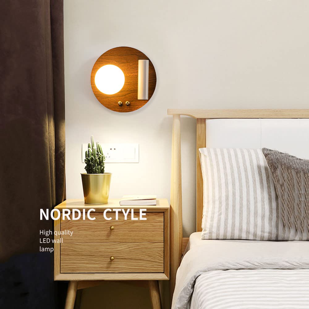 Indoor Wandlampen met 2 Schakelaar 5W LED Muur 3W Spotlight 270 ° Roterende Warm Wit 3000 K LED Wandlamp voor Slaapkamer Woonkamer Studie Kantoor Hotel Bedzijde, A
