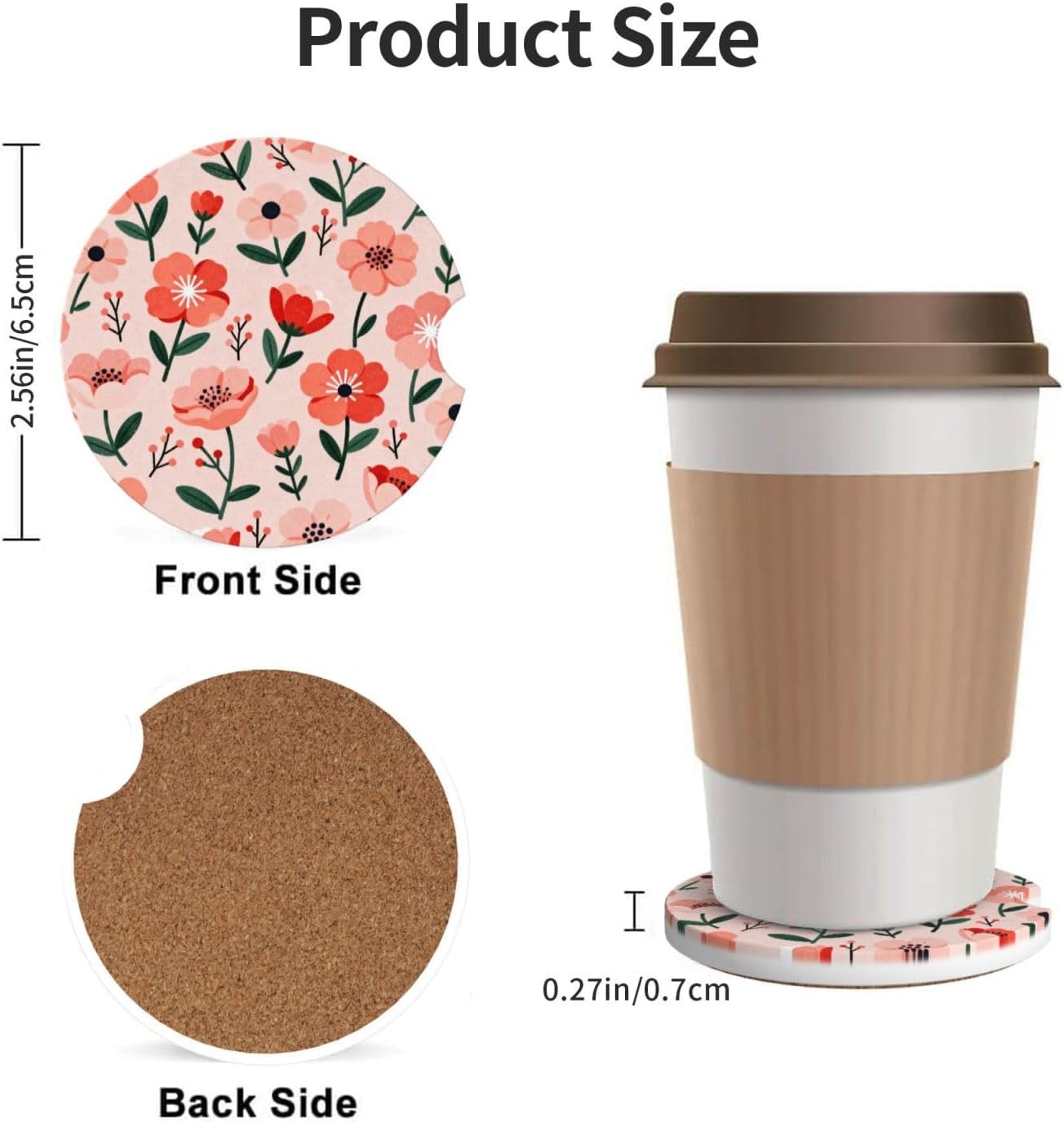Flowers 2 Pack Car Cup Holder Coasters Ceramic Drink Coasters image 3
