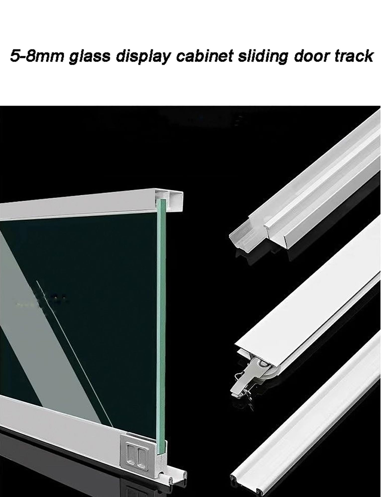 Schienen für Glasschiebefenster, 8-mm-Glastür-Doppelschienenrutsche(Black,80cm/31.5in)