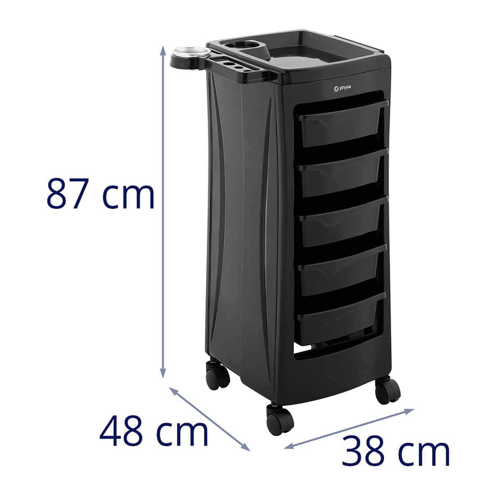 physa PHYSA-RR-10 Charriot pour salon de coiffure Coiffeuse Esthétique (Plateau : 485 x 380 mm, 5 tiroirs, Capacité de charge : 10 kg)