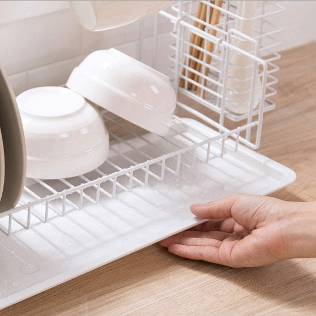 Dish Drying Rack Tableware Holder 2 Tier Dish Drainer with Removable Drip Tray, Cutlery Holder Dish Rack in Kitchen Counter Drying Rack Kitchen(Black)