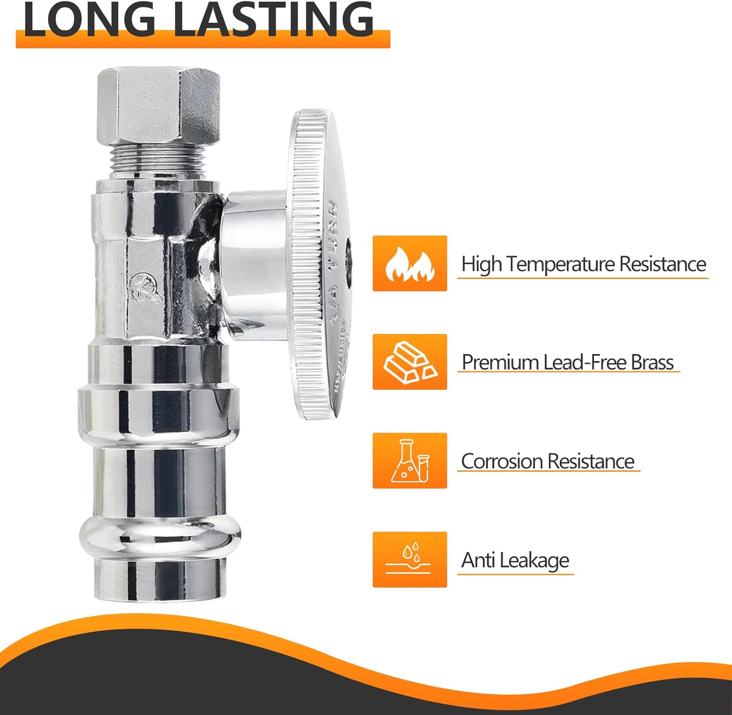 10-Pack HeSun Straight Stop Valve, 1/2" Copper Press x 3/8" OD Compression Straight Stop, 1/4 Turn PEX Shut Off Valve for Bathroom(VALVE397)