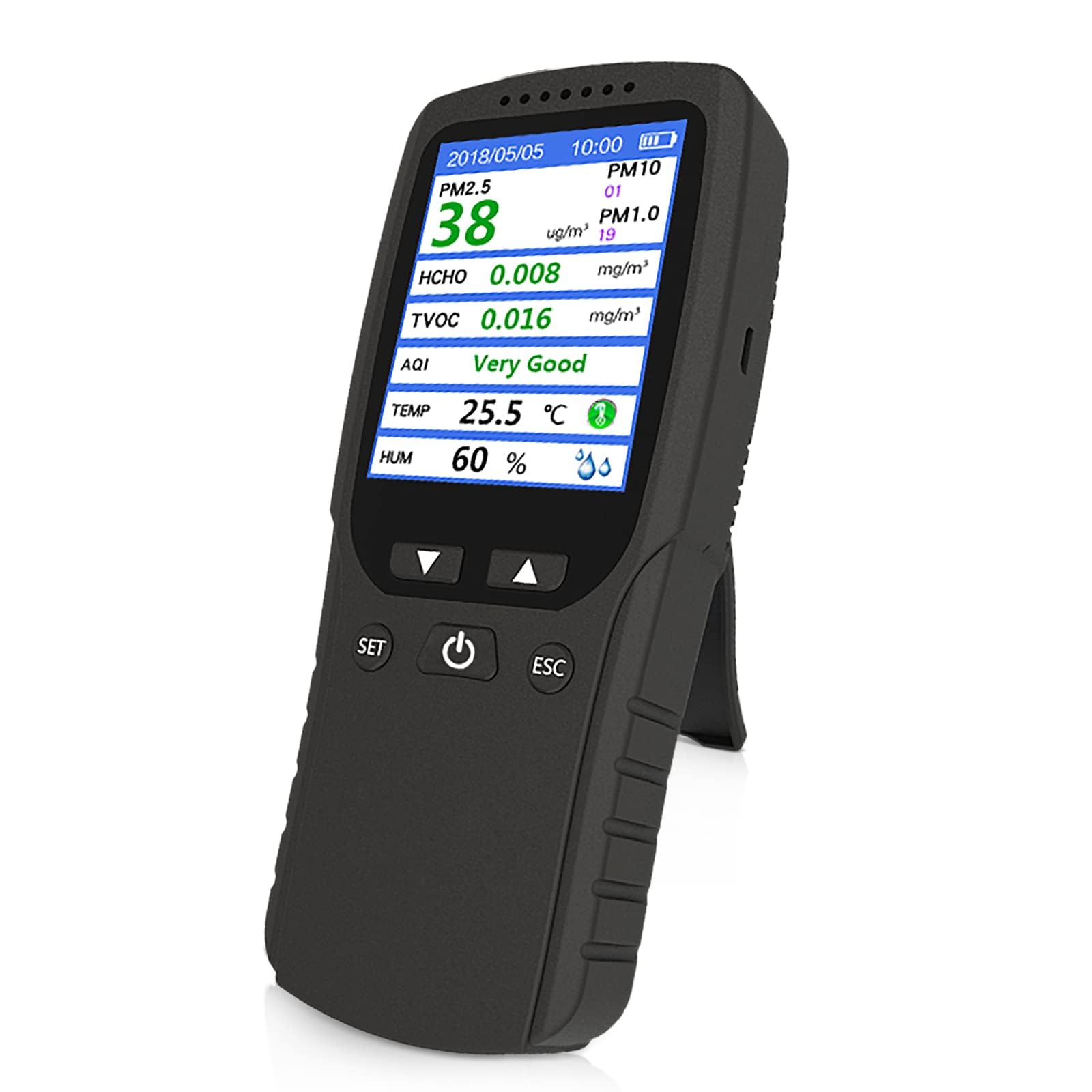 AzoneeAir Quality Monitor, Formaldehyde Detector, Temperature & Humidity Meter, Pollution Tester, Sensor; Detect PM2.5/PM10/PM1.0 Micron Dust, Test Indoor TVOC Volatile Organic Compound Gas; eBook