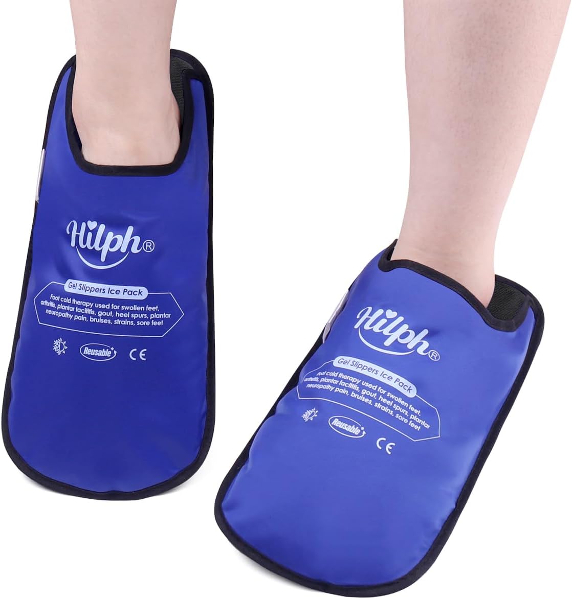HilphÃ‚®Ice Pack Slippers for Foot Injuries 2 Pack, Reusable Hot Cold Therapy Foot Ice Pack Gel Ice Slippers for Plantar Fasciitis Relief, Psoriatic Arthritis, Chemotherapy, Neuropathy, Swollen Feet