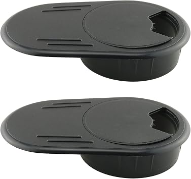 HJGarden 2PCS 60mm Oval Desk Grommets, Oval Desk Gasket with Lid, Desk Wire Cord Cable Grommets Hole Cover for Office PC Desk Cable Cord Organizer Plastic Cover, Black