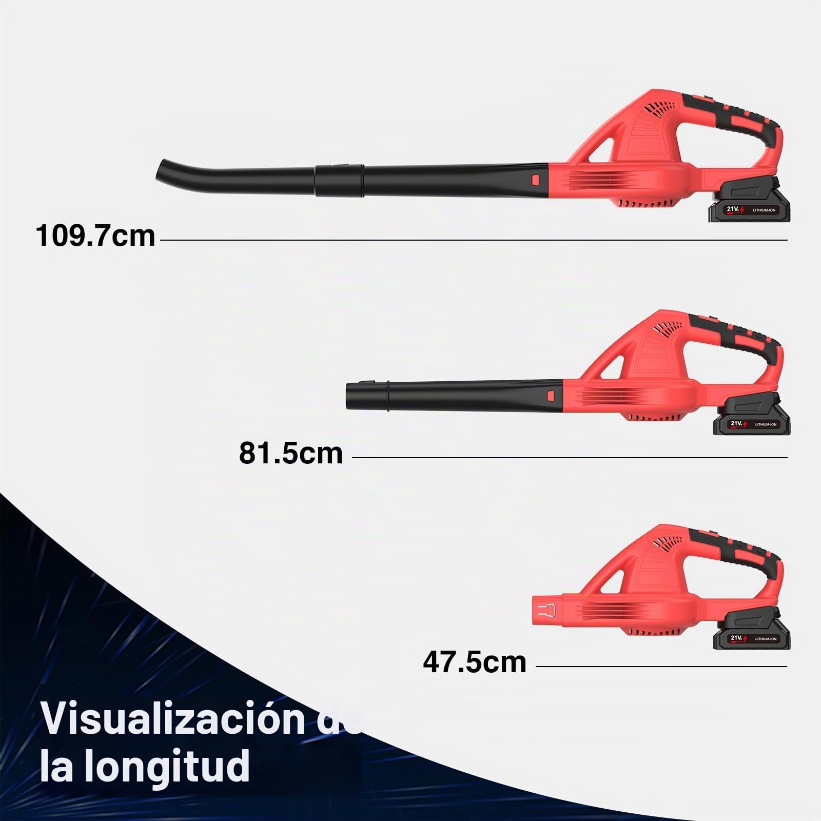 Eznaobo Soplador De Batería 21 V, Inalámbrico Con 2 Baterías 4, Y Cargador, Velocidad /h, Modos Velocidad, Tubo Extraíble, Hojas Para Terraza, Callejones, 288 Km, 0 Ah