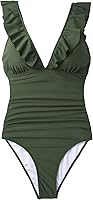 Vista 3 de CUPSHE Traje de baño de una pieza con volantes para mujer con cuello en V y cordones