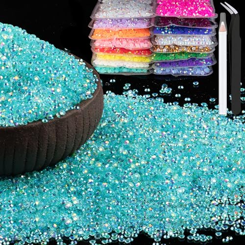15000pcs 2mm Resin Rhinestones Bulk, Transparent Lake Blue AB Flatback Round Jelly Rhinestones Non Hotfix Crystal Gems Large Quantity Wholesale for DIY Crafts Clothes Face Makeup Manicure