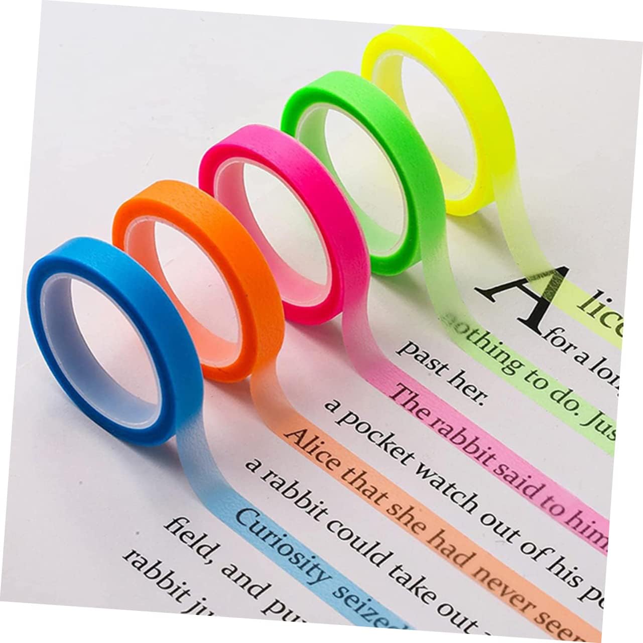 100 Rolls Waterproof Index Sticker neon Page Markers Rainbow Tape Transparent Marking Sticker Colored washi Tape Reading Highlight Tapes Page tabs Removable neon Lights The pet