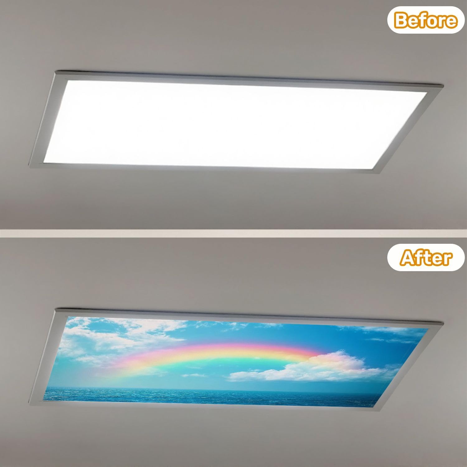 Fluorescent Light Covers for Ceiling Lights Rainbow Cloudy Sky Easy to Install Magnetic Light Filter for Classroom Office Hospitals School Home Decor