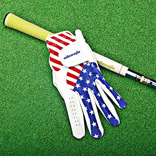 Wosofe Golf Gloves Men's Left Hand Cabretta Leather With Score Counter Usa Flag White Soft Breathable Professional Mini #TOP6