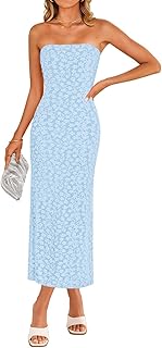 Women's 2026 Summer Floral Strapless Bodycon Midi Dress Off Shoulder Tub...